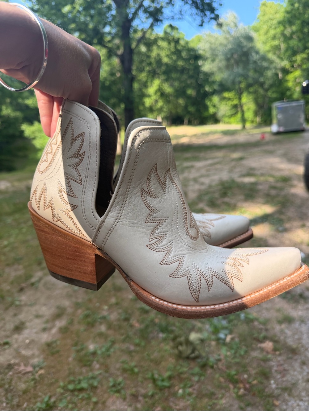 Ariat Cream Leather Western Cutout Ankle Boots